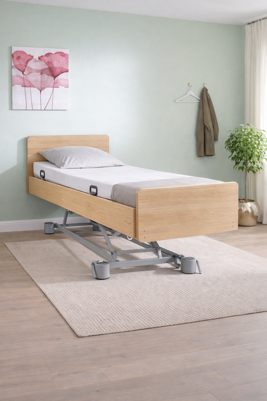 Pflegebett "Libra" mit Holzdekor, Liegefläche 90 x 200 cm, Vario Safe