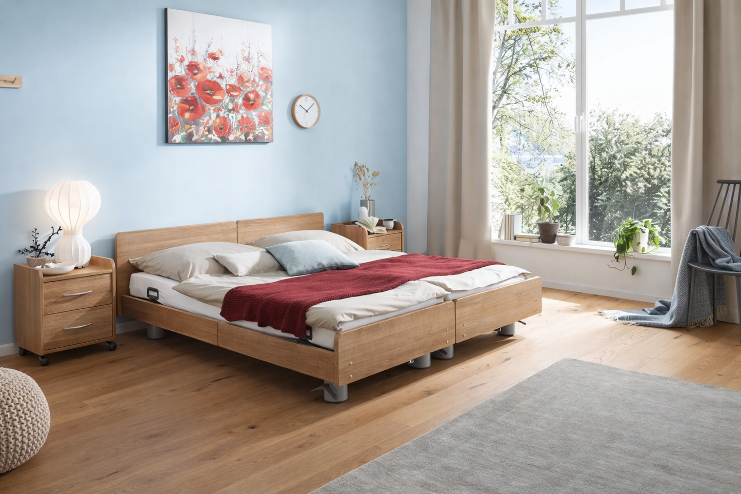 Pflegebett "Libra" mit Holzdekor, Partnerbett 180 x 200 cm, Vario Safe