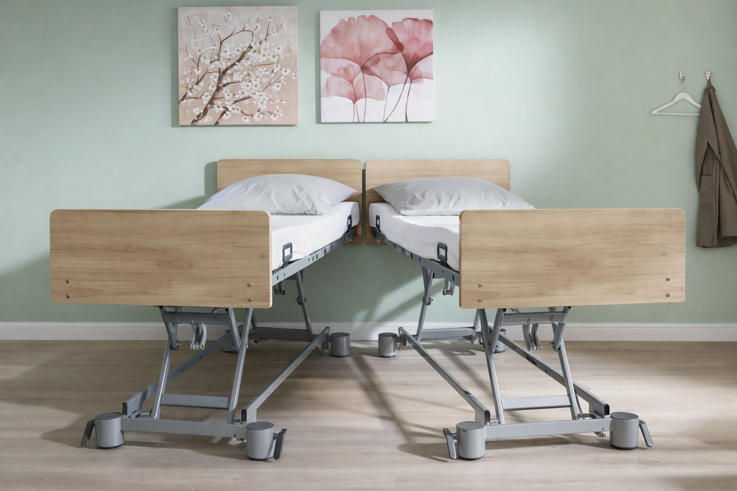 Pflegebett "Libra" mit Holzdekor, Partnerbett 180 x 200 cm, Vario Safe