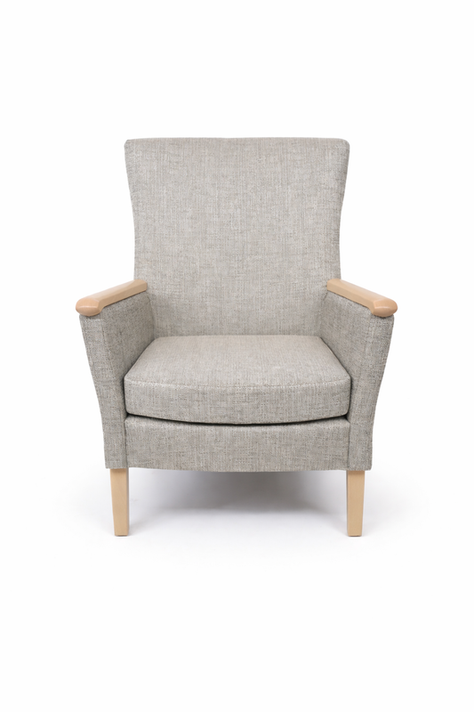 Sessel "Münster", Sichtholzgestell Buche massiv, passend zu Pfleiderer R20021 Lindberg Eiche gebeizt, Bezug: Delius Malta X 1007