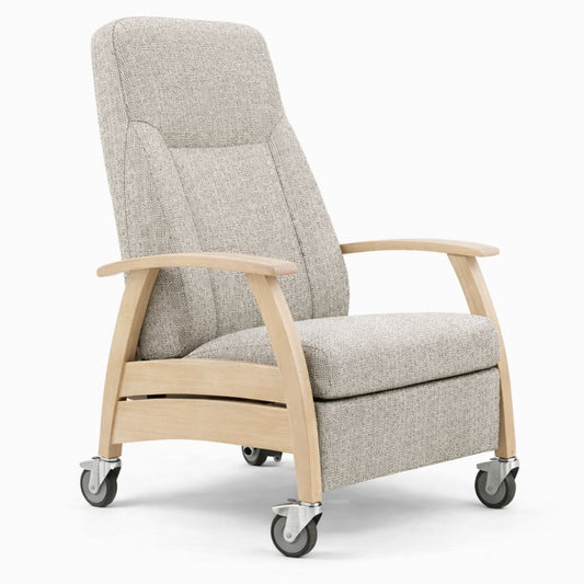 Ruhesessel "Bonn" mit Rollen, manuell verstellbar, Sichtholzgestell Buche massiv, passend zu Pfleiderer R20021 Lindberg Eiche gebeizt, Bezug: Delius Malta X 1007